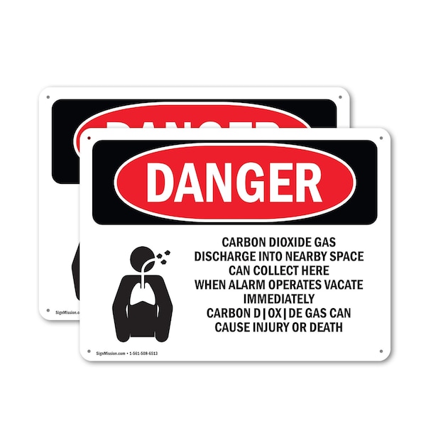 Signmission Carbon Dioxide Gas Discharge Danger Sign, Plastic, 14in W x 10in L, 2PK OS-2PACK-DS-P-1014-L-2412 - main